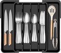 Kitchen Silverware Organizer for Drawer - Expandable Silverware Drawer Organizer Adjustable Utensil Drawer Holder, Flatware Cutlery Tray for Spoons Forks Kitchen Organizers Storage,Black, S