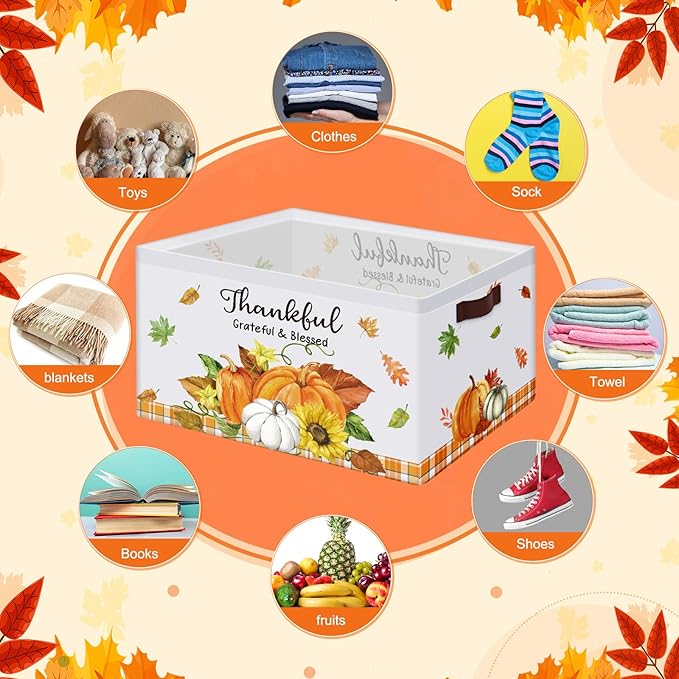 Boao 3 Pack Thanksgiving Storage Gifts Baskets Empty Autumn Storage Bins, Large Foldable Pumpkin Scarecrow Fall Harvest Canvas Laundry Basket with Handle for Office Home Nursery Bedroom Clothes