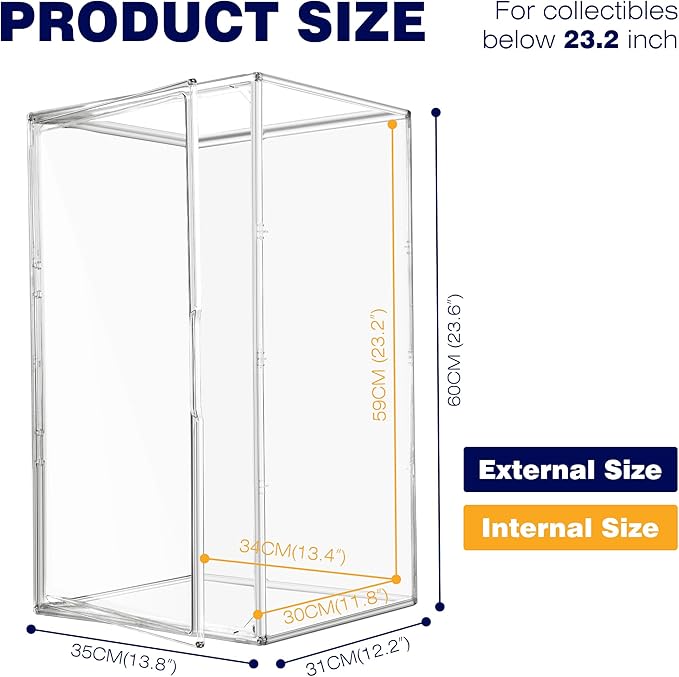 Extra Large 23.6'' Tall Acrylic Display Case, XXXXX-Large Boot & Shoe Boxes 13.8''x12.2 ''x23.6'' Clear Sneaker Box with Magnetic Door Dustproof Display Box Showcase for Helmet,Trophy, Collectible