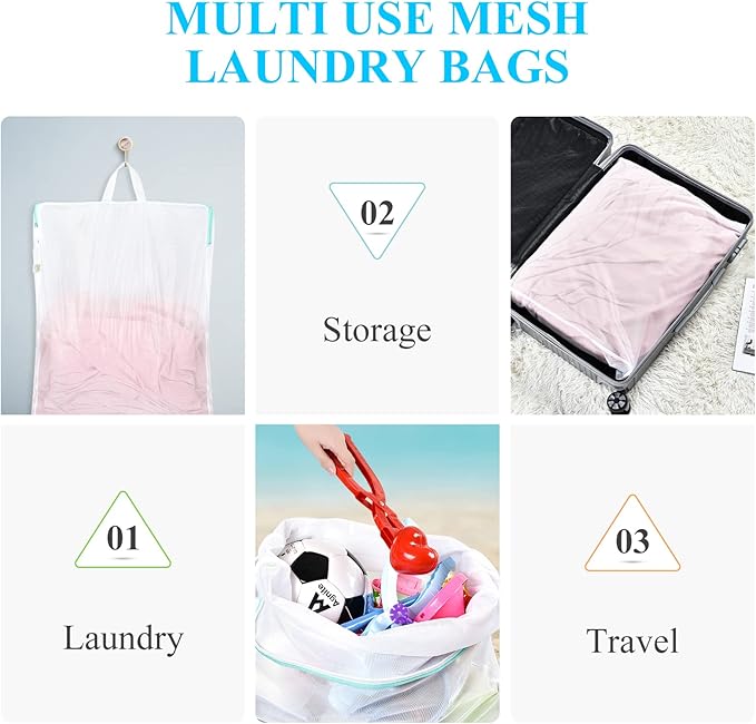 OTraki 20x24 Inch Laundry Bags Mesh Wash Bags 2 Pack Delicates Bag Lingerie Socks Sweater Washing Machine Mesh Laundry Bags for Travel Camping Don't Drying, Melting 140-176℉, White