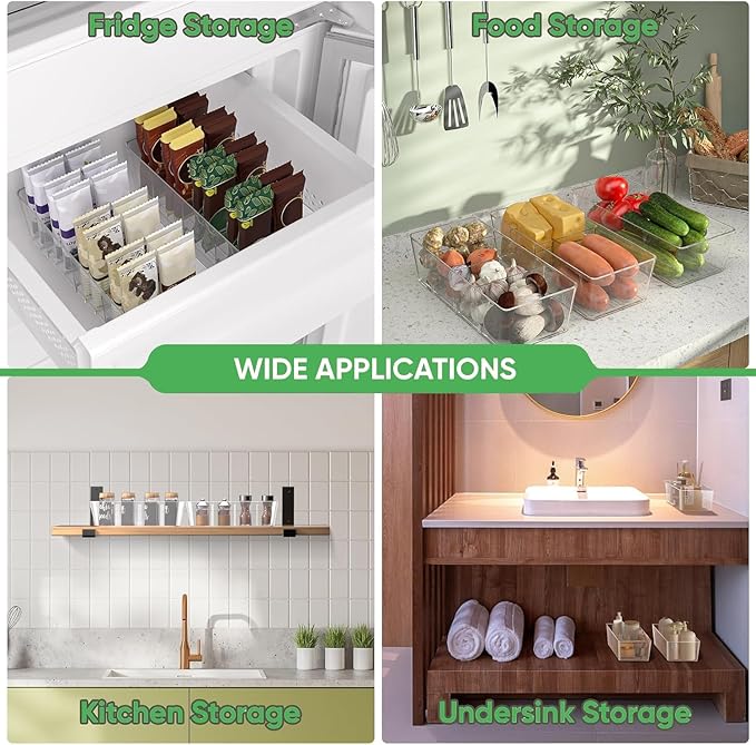 3 Pack Pantry Organizers,Clear Plastic Organizer Bins for Kitchen,Fridge,Drawer Organization and Storage, 4 compartment Snack Containers for Spice Packets,Tea bag