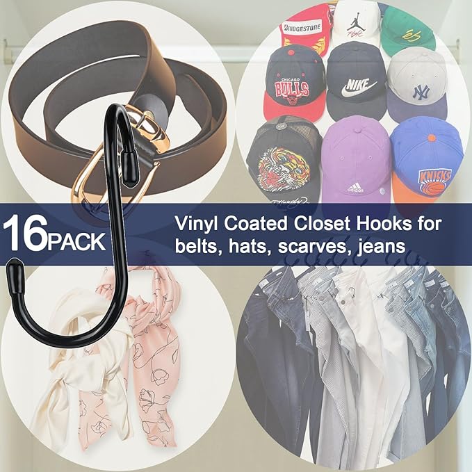HiGift 16 Pack Purse Hanger for Closet, Unique Twist Design Bags Hanger Hooks, Large Size Closet Rod Hooks for Hanging Purses, Handbags, Belts, Scarves, Hats,Clothes, Pans and Pots
