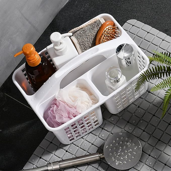 JiatuA Portable Shower Caddy Basket with Compartments Cleaning Supplies Organizer with Handle Plastic Storage Divided Tool Bin for Bathroom, Bedroom, Kitchen, College Dorm, Garden, Under Sink, White