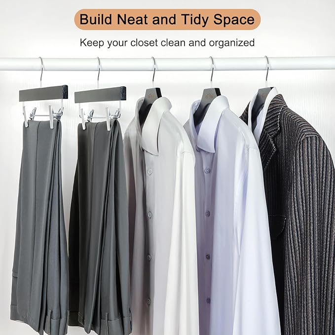 TOPIA HANGER Wooden Coat Hangers 12 Pack, Premium Wood Suit Sweater No Shoulder Bump Hangers, 360° Swivel Hook and Cut Notches Clothes Hangers for Sweater, Hoodie, Shirts, Jackets, Dress, Black CT84B