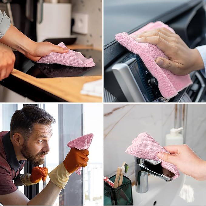 HONOVA Microfiber Cleaning Cloth Roll 45 Pack, 12''×12" Reusable Paper Towels, Tear Away Microfiber Towels, Highly Absorbent, All-Purpose Washable Cleaning Rags for Kitchen, Window, Car, Shop (Pink)