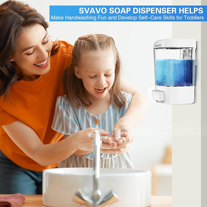 SVAVO Wall Mounted Soap Dispenser Kitchen Bathroom Manual Soap Dispenser Refillable Hand soap Dispenser for Liquid Contianers Shampoo Gel Chamber for Household Commerical 23.7oz (700ml) ABS
