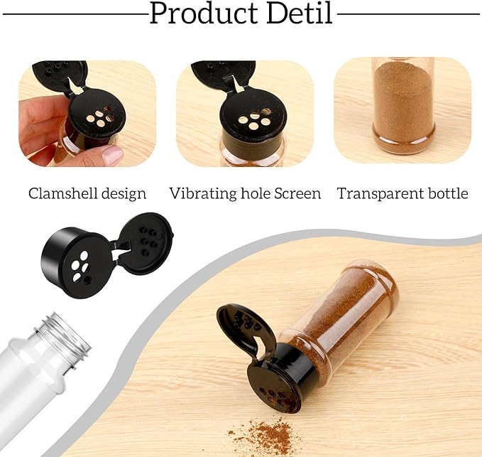 6 Pcs Plastic Spice Jars with Shaker Lids, 3 oz Seasoning Containers, Round Empty Spice Bottles Storage Clear Seasoning Bottles Storage Spice, Peppers, Salt for Spice Rack, Drawer, Cabinet