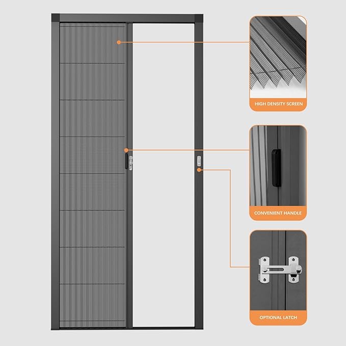 Customize Retractable Screen Door, Sliding Folding Screen with Aluminum Frame and Durable Mesh, Keeps Bugs Out, for Front Security Patio Door(Black