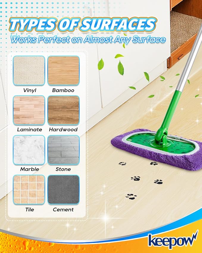 KEEPOW Reusable Mop Pads Compatible with Swiffer Sweeper Mop, Microfiber Dry Sweeping Cloths & Machine Washable Wet Pads Refill for All Sealed Floors - Stone, Hardwood, Laminate & Tile (8 Purple)
