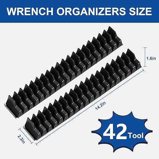 42-Tool Magnetic Wrench Organizer, Tool Box Organizer, Wrench Holder for Tool Drawer Storage - Wrench Rack with Metric & SAE Label. Gift for Father, Brother and Boyfriend (Black)