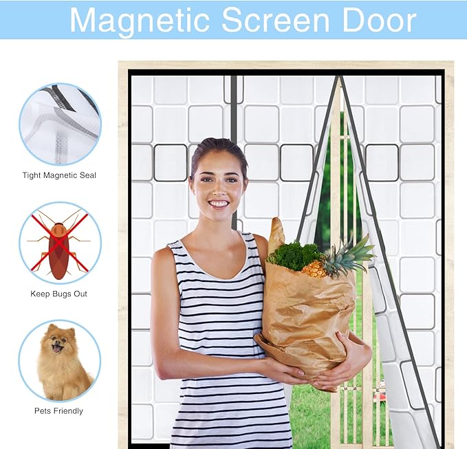 Insulated Curtain, Thermal Magnetic Self-Sealing EVA Screen, Keep Cold Out Door Cover Auto Closer for Kitchen, Bedroom, Air Conditioner Room, Hands Free, Fits Doors up to 72" x 80", Grey
