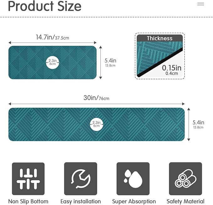 Kitchen Sink Splash Guard 1 PC 14.7 Inch Sink Faucet Mat Splash Guard for Bathroom Countertop Water Absorbent Foldable Cuttable Soft Washable Dark Green Geometric Art