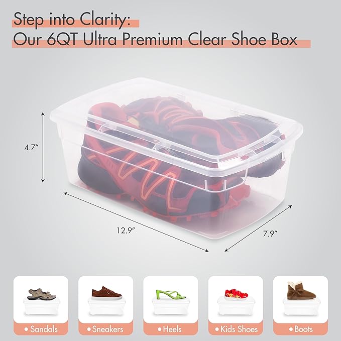 ORGANIZE-IT!, Pack of 15-6QT Ultra Premium Clear Shoe Box, Modular Storage Box for Shoes, Versatile Organization and Storage Box with Clear Base and Lid, 12.9" L X 7.9" W X 4.7" H