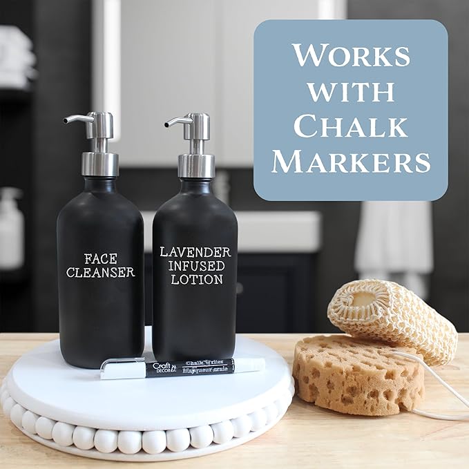Cornucopia Brands 16oz Black Glass Bottles w/Stainless Steel Pumps (2-Pack); Black Coated Boston Round; Lotion, Hand Care & Soap Dispensers