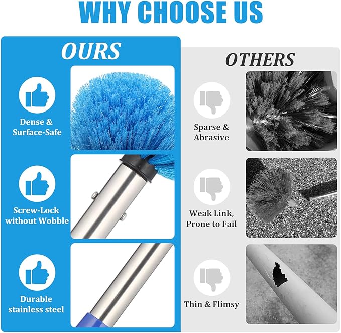 COCONUT Cobweb Duster with Pole,4-feet Ceiling Fan Duster Medium Stiff Bristles for Indoor Outdoor Garage