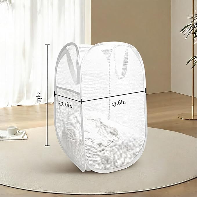 The upgraded pop-up laundry basket features a breathable side pocket mesh design, making it ideal for rooms, apartments, dormitories, travel, business trips, and children's storage (1,white)
