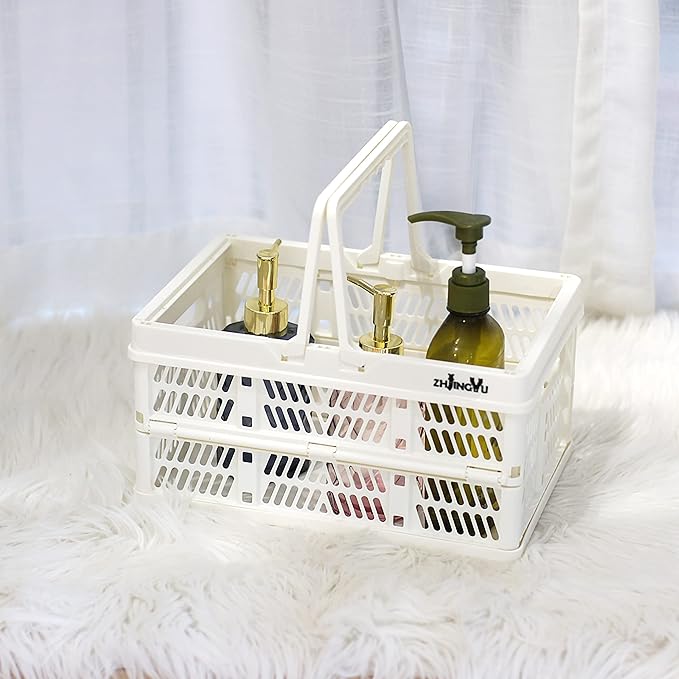 crates for storage,plastic baskets for organizing,collapsible shopping basket,foldable crate with Handles,collapsible storage crate,car basket,for Kitchen,Bathroom,Medicine (White, S)