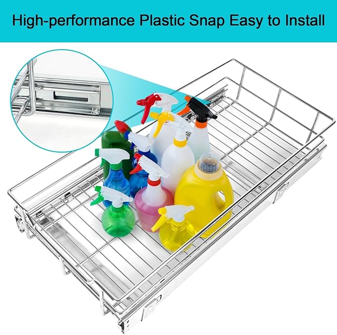 Pull Out Cabinet Organizer 11" W X 17" D, Slide Out Drawers For Kitchen Organizers and Storage, Pull Out Drawers For Cabinets Capacity Heavy Duty Caddy, Cabinet Shelves Chrome-Plated, Bathroom Pantry