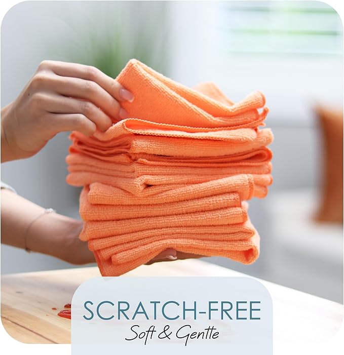 Hearth & Harbor Microfiber Cleaning Cloth for Cars 12 Pack Washcloths, Orange Cleaning Rags, Reusable Microfiber Cloth Rags for Cleaning, Lint Free Cloth, 12''x12'' (V-HH-Cloth-M-12-Org)