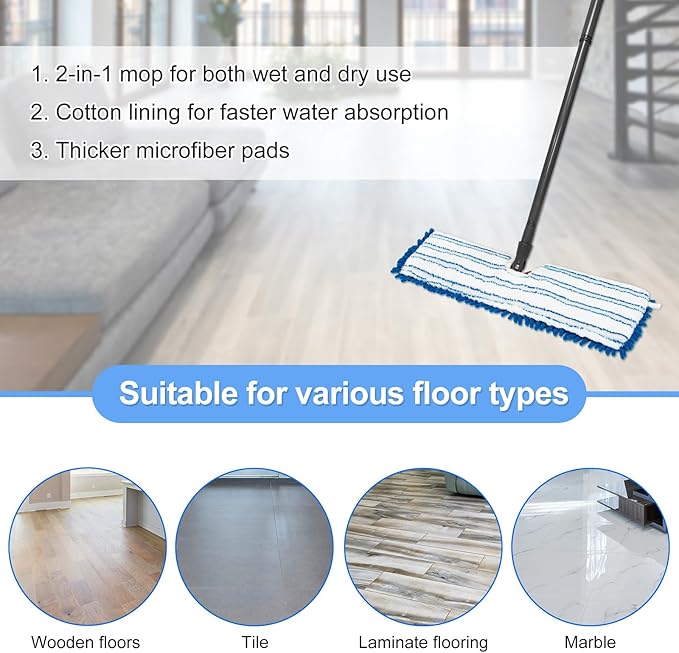 3 Pack Mop Heads Replacements Compatible for Ocedar Dual-Action Microfiber Flip Mop, Double Sided Mop Replace Head Mop Refills with Microfiber & Chenille for Dry Wet Use, Reusable, Machine Washable
