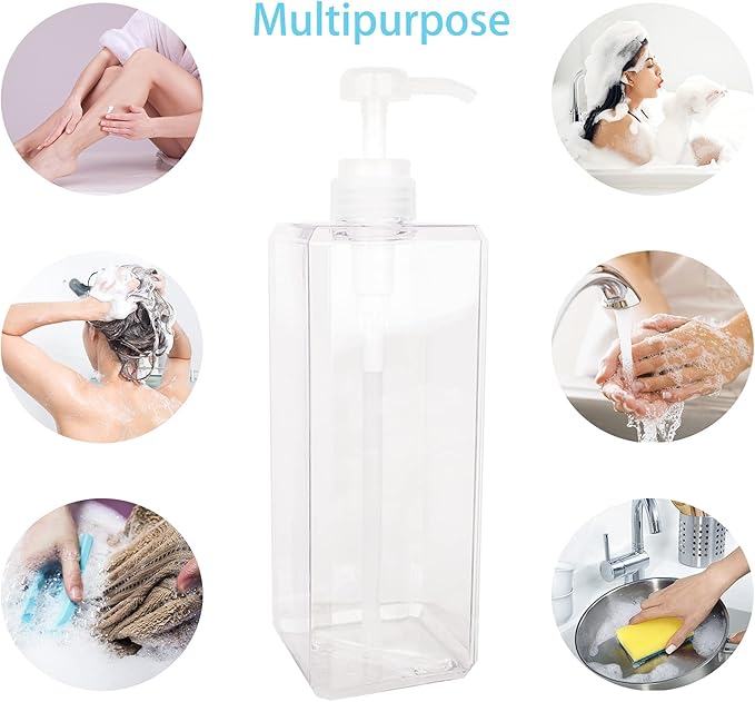 Pump Bottle, Refillable Plastic Empty Lotion Soap Dispenser Liquid Container for Bathroom Shampoo and Body Wash, 32oz/1l Clear 2 Pack