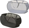 Rubruan 2 Piece Popup Mesh Laundry Basket Durable Handles Collapsible Laundry Baskets Folding Clothes Pastic Hamper for Laundry Room College Dorm (Black/Gray)