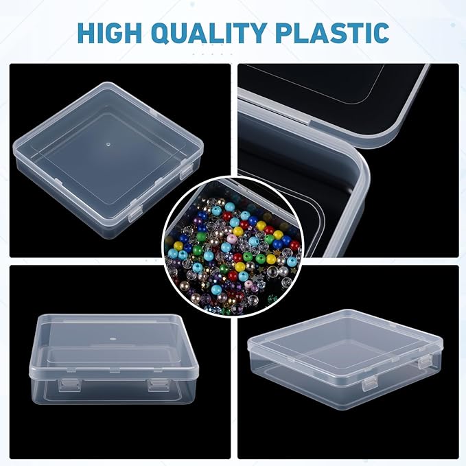 Jetec 6 Pieces Mini Plastic Clear Beads Storage Containers Box for Collecting Small Items, Beads, Jewelry, Business Cards, Game Pieces, Crafts (5.9 x 5.9 x 1.5 Inch)