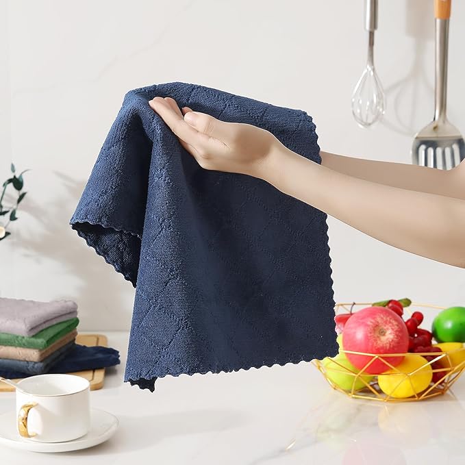 Homaxy Kitchen Towels and Dishcloths Set, 10 x 10 and 13 x 19 Inches, Set of 12 Super Soft and Absorbent Coral Velvet Kitchen Towels, No Lint and Nonstick Oil Fast Drying Dish Towel, Navy Blue
