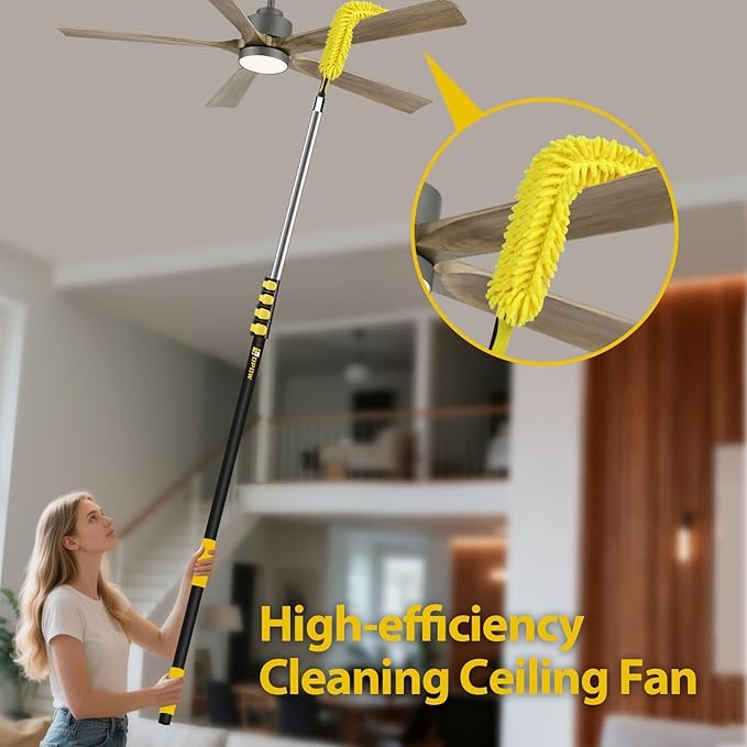 30 Foot High Ceiling Duster Kits with 7-24ft Heavy Duty Extension Pole, High Reach Duster for Cleaning,Microfiber Feather Duster,Cobweb Duster,Ceiling Fan Duster,Window Squeegee & Cleaner
