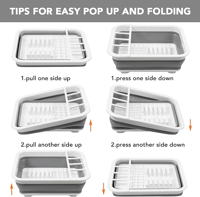 Tiawudi Collapsible Dish Drying Rack, Pop Up Dinnerware Drainer, Portable Plate Organizer for Kitchen RV Campers Travel Trailer, Space Saving Kitchen Storage Tray