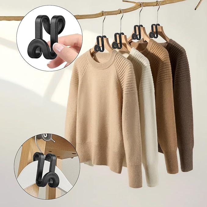 60 Pcs Clear Hanger Connector Hooks,Heavy Duty Plastic Space Saver for Closet Organizer,Compatible with Wooden & Velvet Hangers