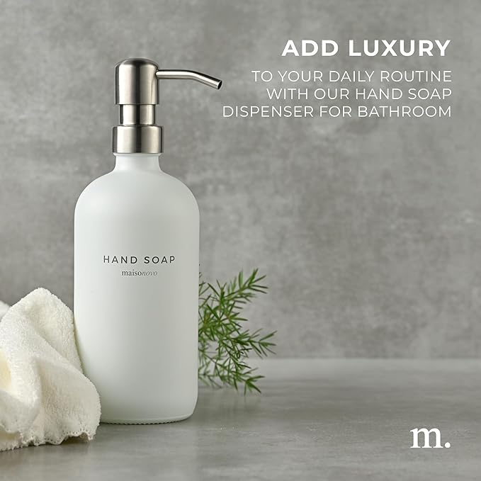 MaisoNovo Soap Dispenser 1-Piece Set | 16.9oz White Bottles with Silver Stainless Steel Pump Core