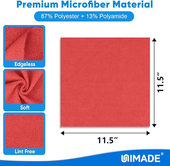 Microfiber Cleaning Cloth, 20 Pack Reusable Microfiber Towels for Cars Lint Free Cleaning Shop Towel Rags for Home Kitchen Automotive Bar Mechanic Restaurant Garage, 11.5"x 11.5", Red