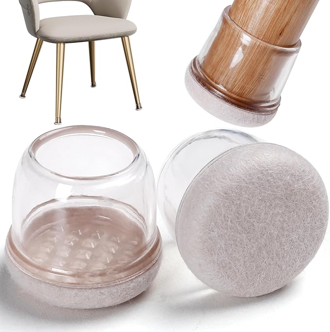 24 Pcs Chair Leg Protectors for Hardwood Floors, Silicone Felt Furniture Leg Cover Pad for Protecting Floors from Scratches and Noise, Smooth Moving for Chair Feet, Round(Clear, Fit:1.1"-1.4")