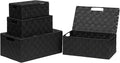 Storage Bins Woven Organizer with Lids Set of 4 – Polypropylene Storage Baskets with Metal Frame, Stackable Fabric Boxes for Drawers, Closet, Shelf, Nursery and Office, Black