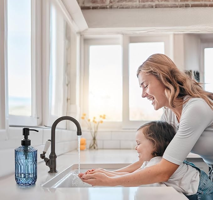 JASAI 18Oz Blue Soap Dispenser with Black Rust Proof Pump, Refillable Bathroom soap Dispenser with Thick Glass, Kitchen Soap Dispenser for Hand soap & Dish Soap.(Blue)