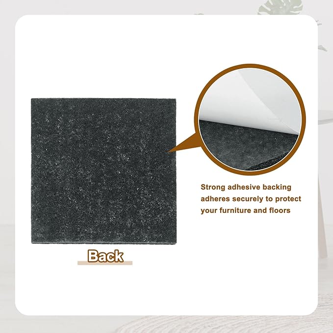 uxcell Felt Furniture Pads, 1Pcs 7.87" x 7.87" Adhesive Backed Felt Non-Slip Anti-Scratch Chair Leg Protectors for Protecting Hardwood Floor, Black
