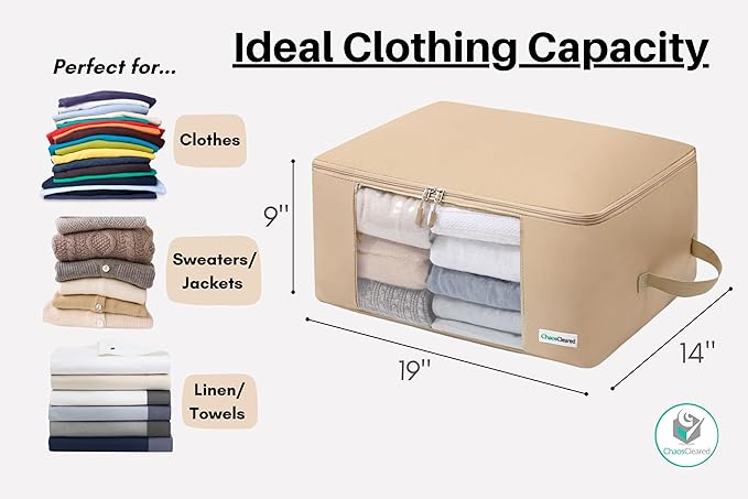 Clothing Storage Bags Clothes Organizer folding fabric bags for sweaters, clothing, garment, bedding, quilt, linens, large folding organizers with zip & window, mothproof underbed space saver bins