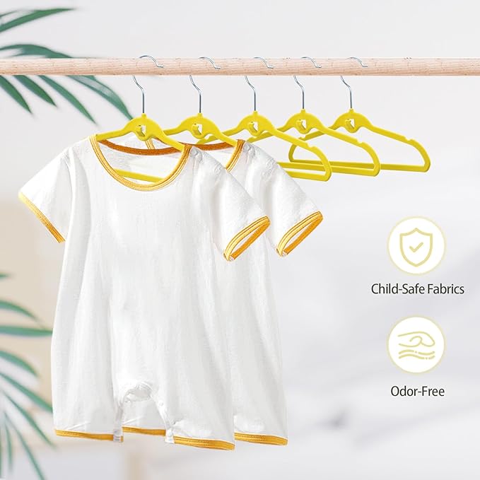 Pack of 30 Kids Velvet Hangers, Non-Slip Space-Saving with Cascading Mini Hooks, Rainbow Colors (Red, Orange, Yellow, Green, Blue) Baby and Toddler Clothes Organization