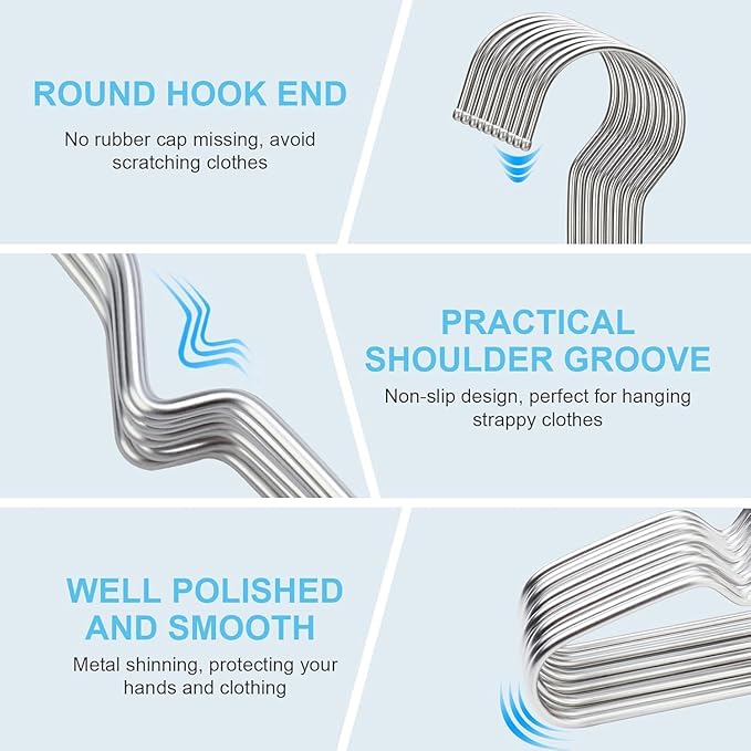 Coat Hangers Clothes 20 Pack Wire Hangers Heavy Duty Stainless Steel Hanger with Non Slip Grooves, 16.5 Inch Ultra Thin Metal Hangers Space Saving Clothing Hanger Silver
