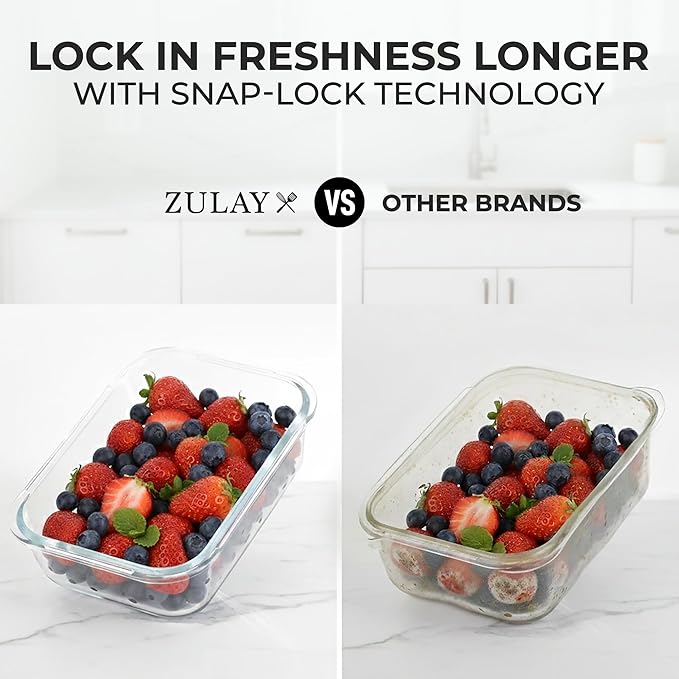 Zulay Kitchen 5 Piece Large Glass Tupperware Container Set with Lids - Premium BPA Free Borosilicate Glass Food Storage Containers - Leak-Proof Meal Prep - Microwave, Freezer & Oven Safe - Gray