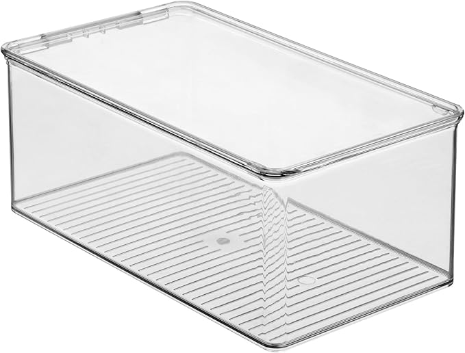 iDesign Stackable Shoe Box with Hinged-Lid for Wedges or Sandals, Set of 4, Clear, Made in USA