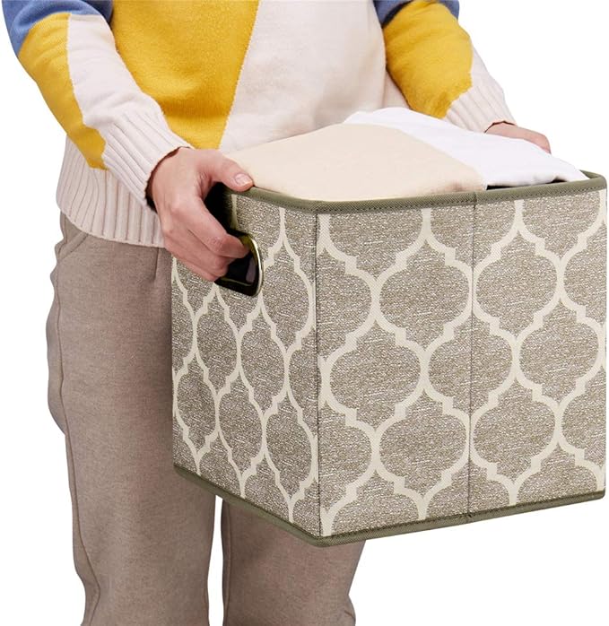 Baskets Storage Cubes 10.5 x10.5 x 11 Inch Cuibcle Baskets Brown Beige Cloth Storage Cubes Bins Foldable Fabric Storage Boxes Inserts Cube Drawers for Storage Organizer ,QY-SC08-3