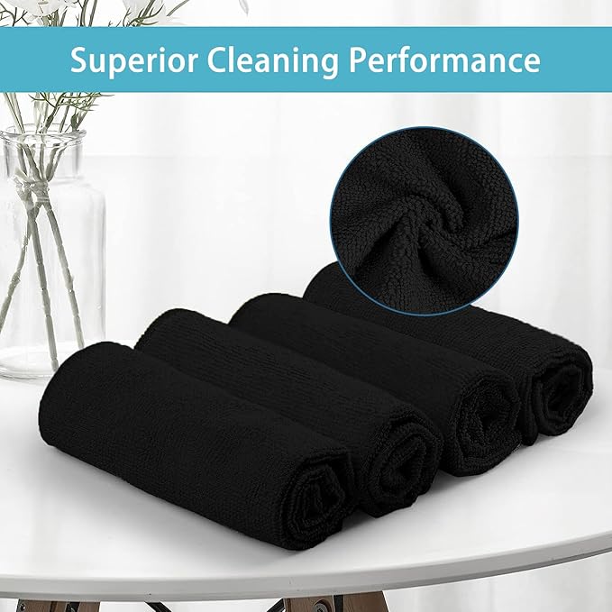 HOMEXCEL Black Microfiber Cleaning Cloth, 5 Pack Cleaning Towels for Kitchen, Lint Free, Scratch-Free, Highly Absorbent, and Reusable Cleaning Rags for House, Window and Glass, Cars, 11.5 X11.5 inch