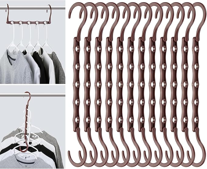 Mr. Pen- Space Saving Hangers for Clothes, 12 pcs, Mahogany Color, Plastic Multi Clothes Hangers Space Saving, 5 Slots, 360° Rotating Hooks