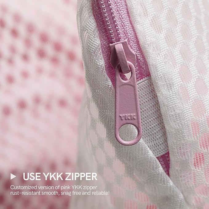 COMLIFE Set of 2 Delicates Honeycomb Mesh Laundry Bag, Use YKK Zipper, with Handle, Extra Large Opening, Baby Products, Face Cleansing Pads,Socks, Fine Knitwear Mesh Wash Bags (Pink)…