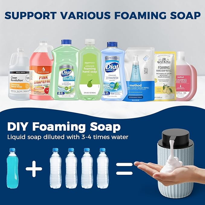 Ceramic Foaming Hand Soap Dispenser 2Pack，12 oz Bathroom Soap Dispensers， Lotion Dispenser for Kitchen, Refillable Matte Streaks Soap Dispenser with Large Pump (Blue-2Pack)