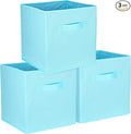 uxcell 3Pcs Fabric Storage Bins, 11 Inch Cube Storage Bin Foldable Storage Cube Organizer Bins with Handles for Shelf Closet, Nursery Home, Bedroom(Sky Blue)