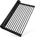 MERRYBOX Roll Up Dish Drying Rack, Silicone Wrapped Over The Sink Dish Rack Foldable Dish Drainer Anti-Slip Dish Racks for Kitchen Counter, Multipurpose Kitchen Sink Drying Rack, 18" x 13", Black