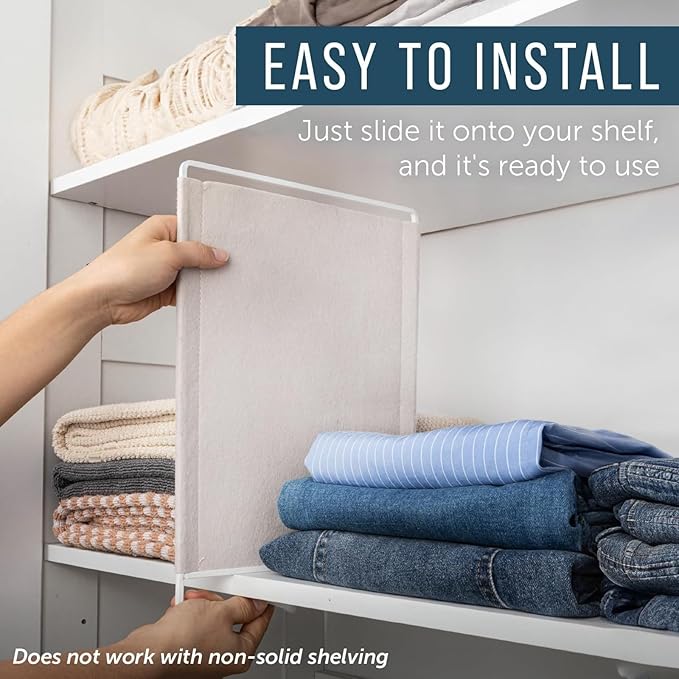 Maplefield Fabric Shelf Dividers - Versatile Towel Organizer for Closet - Dividers for Sweaters on Shelves - Slide-On Setup for Closet Organization - Pack of 4, 12 x 9.5 in